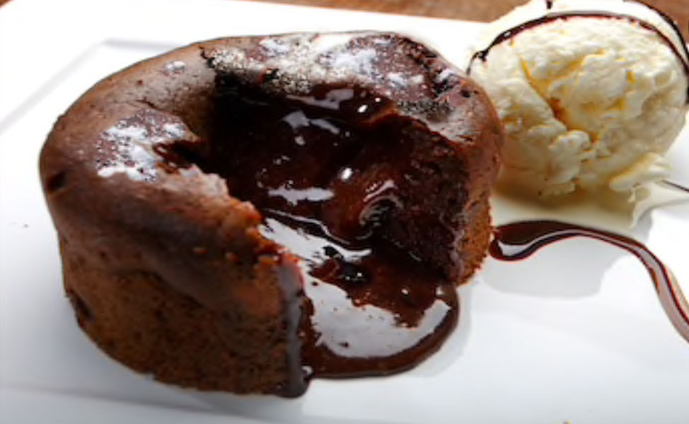 chocolate lava cake with vanilla ice cream